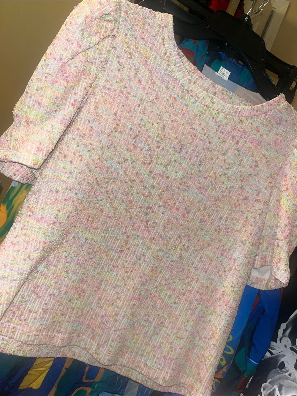 English Factory Pastel Speckled Pink Ribbed Short-Sleeve Top